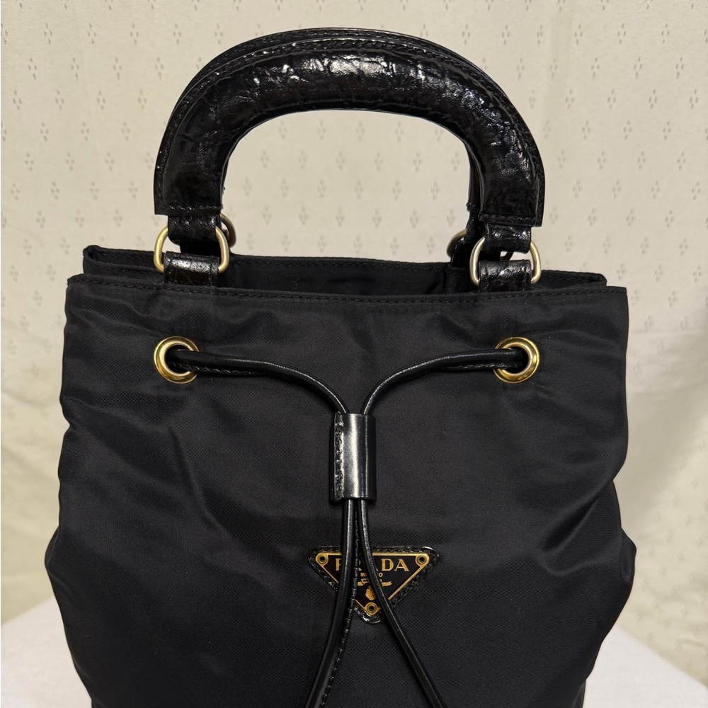 Authentic Prada Black Nylon Drawstring Bucket Han… - image 2